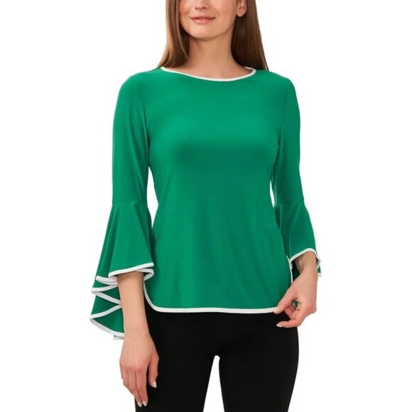 Sam & Jess Tops - Sam & Jess Green Contrast Trim Bell Sleeve Blouse XS NWT